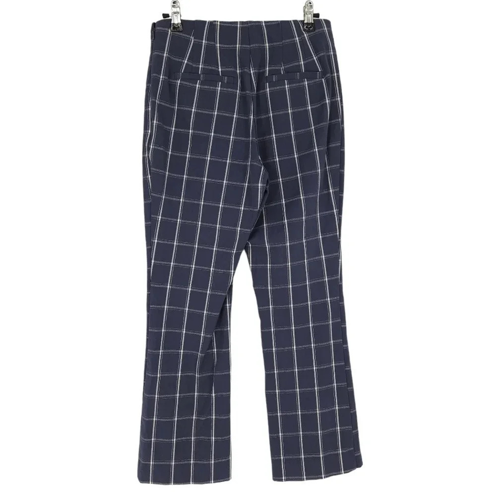 A New Day Straight Ankle Dress Pants Navy Blue Windowpane Plaid High Rise - Picture 2 of 6